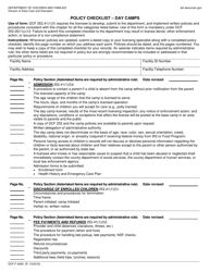 Form DCF-F-2409 &quot;Policy Checklist - Day Camps&quot; - Wisconsin