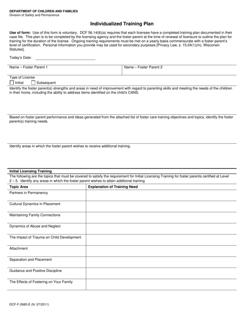 Form DCF-F-2685-E  Printable Pdf