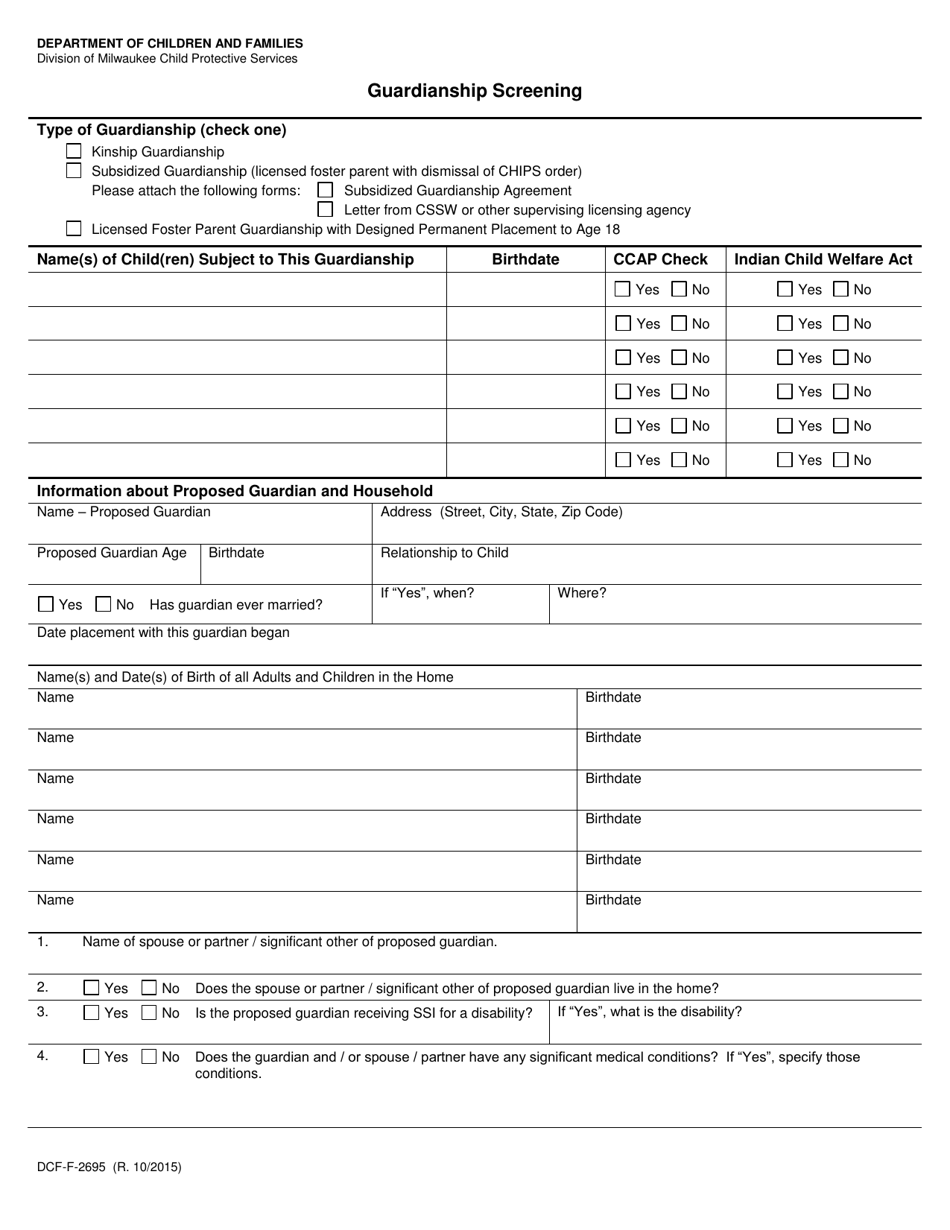 Form DCF-F-2695 Guardianship Screening - Wisconsin, Page 1