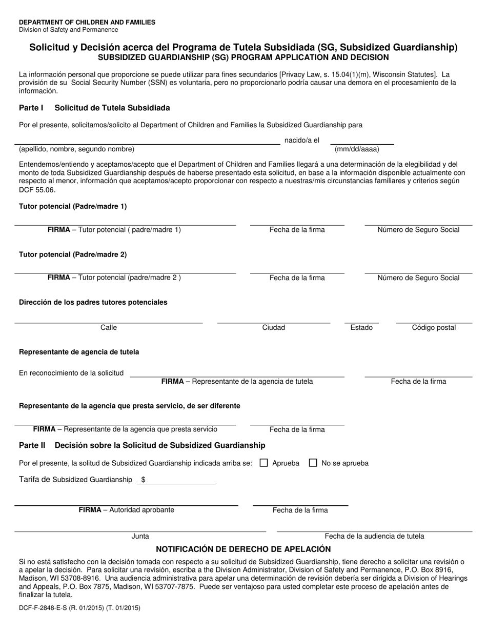 Formulario Dcf F 2848 E S Fill Out Sign Online And Download Printable Pdf Wisconsin Spanish 0826