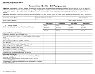 Document preview: Form DCF-F-CFS0369 Personnel Record Checklist - Child Placing Agencies - Wisconsin