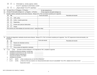 Formulario DCF-F-CFS0149A-E-S Cuestionario Sobre Antecedentes Familiares Medicos/Geneticos - Informacion Sobre El Embarazo Y Alumbramiento - Wisconsin (Spanish), Page 3