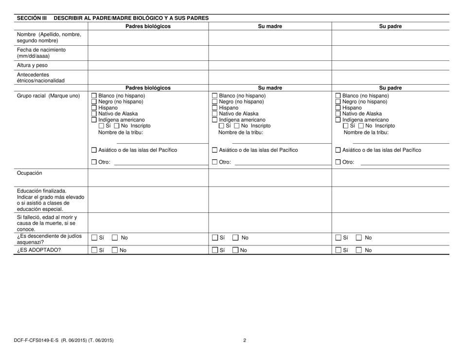 Formulario DCF-F-CFS0149-E-S Cuestionario Sobre Antecedentes Familiares - Medicos / Geneticos - Wisconsin (Spanish), Page 2