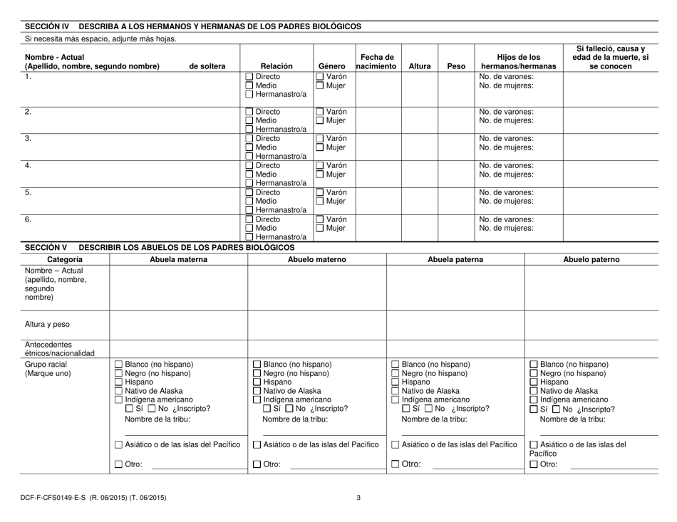 Formulario DCF-F-CFS0149-E-S Cuestionario Sobre Antecedentes Familiares - Medicos / Geneticos - Wisconsin (Spanish), Page 3