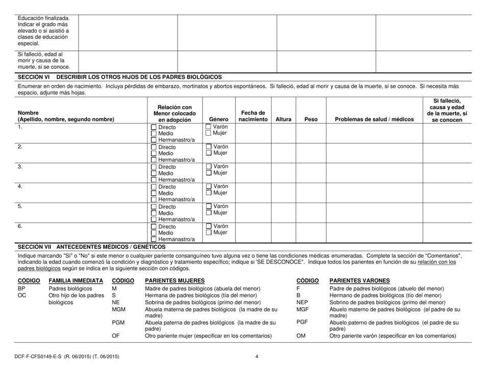 Formulario DCF-F-CFS0149-E-S Cuestionario Sobre Antecedentes Familiares - Medicos / Geneticos - Wisconsin (Spanish), Page 4