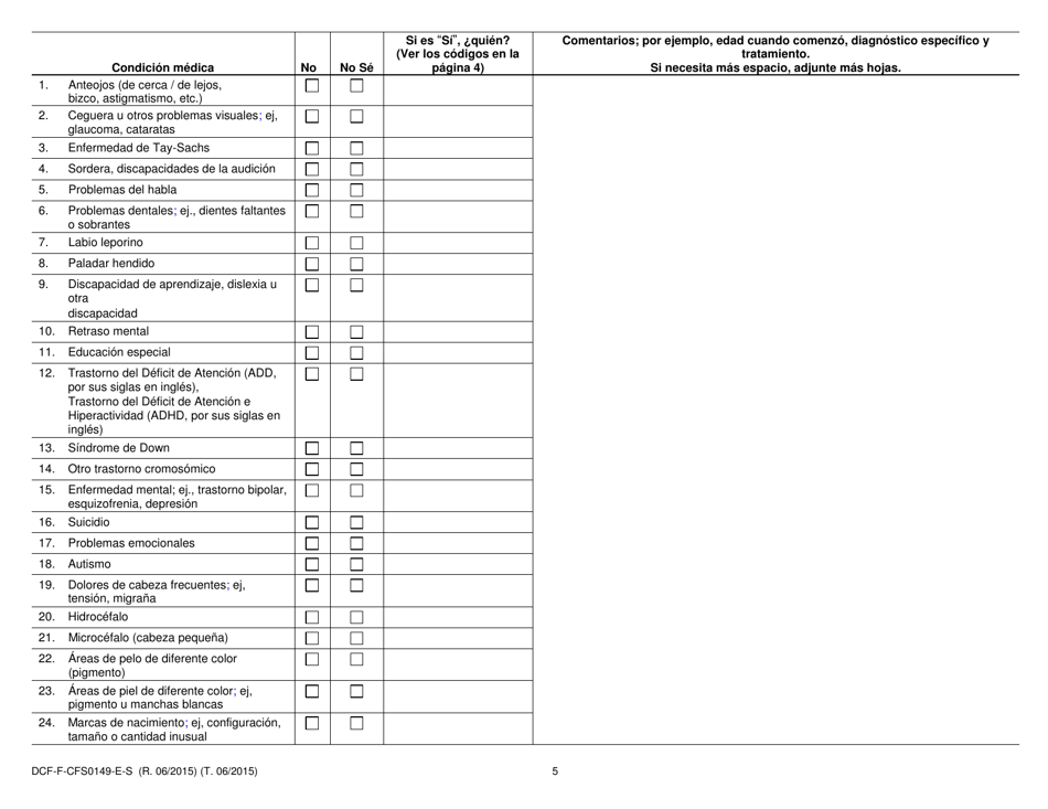 Formulario DCF-F-CFS0149-E-S Cuestionario Sobre Antecedentes Familiares - Medicos / Geneticos - Wisconsin (Spanish), Page 5
