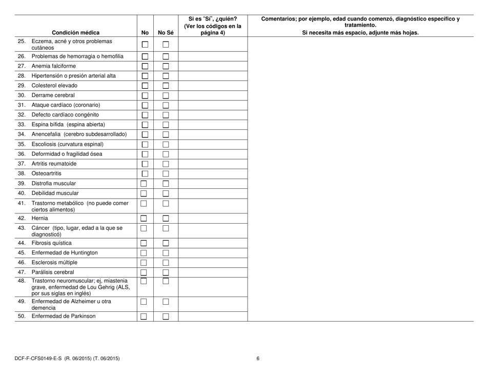 Formulario DCF-F-CFS0149-E-S Cuestionario Sobre Antecedentes Familiares - Medicos / Geneticos - Wisconsin (Spanish), Page 6