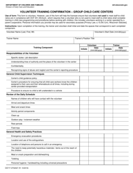 Form DCF-F-CFS2027 &quot;Volunteer Training Confirmation - Group Child Care Centers&quot; - Wisconsin