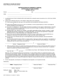 Document preview: Formulario DCF-F-CFS2150-S Notificacion De Audiencia Judicial - Wisconsin (Spanish)