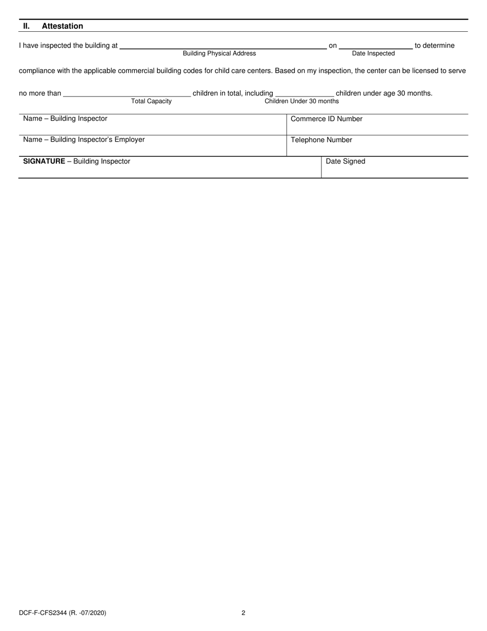 Form DCF-F-CFS2344 Building Inspection Report - Licensed Child Care Centers - Wisconsin, Page 2
