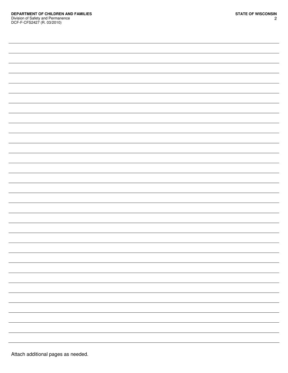 Form DCF-F-CFS2427 Documentation of Caseworker Face-To-Face Contact - Wisconsin, Page 2