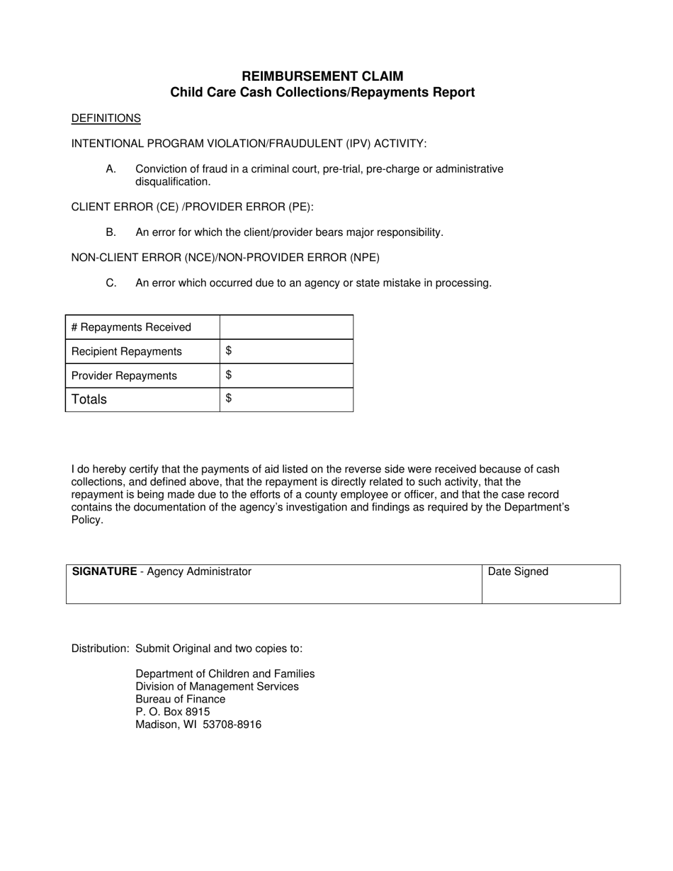 Form DCF-F-DES11087 Child Care Cash Collections / Repayments Core Profile #9006 - Wisconsin, Page 2