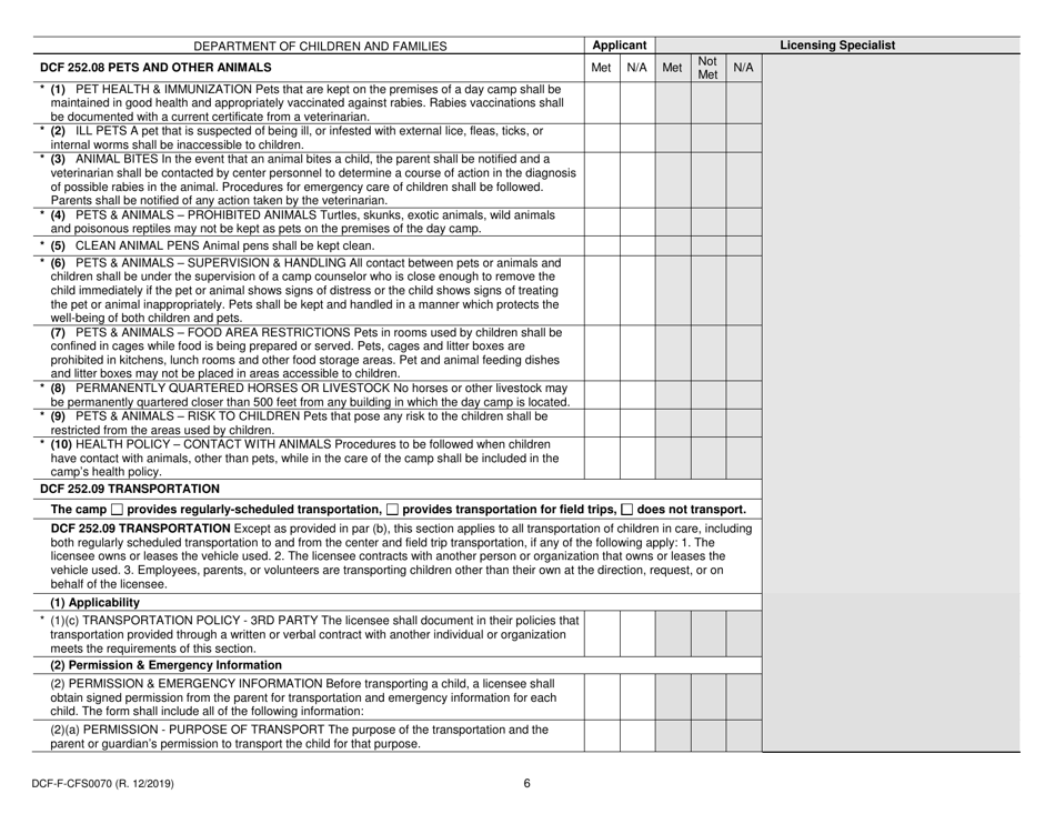 Form DCF-F-CFS0070 Initial Licensing Checklist - Day Camps - Dcf 252 - Wisconsin, Page 6