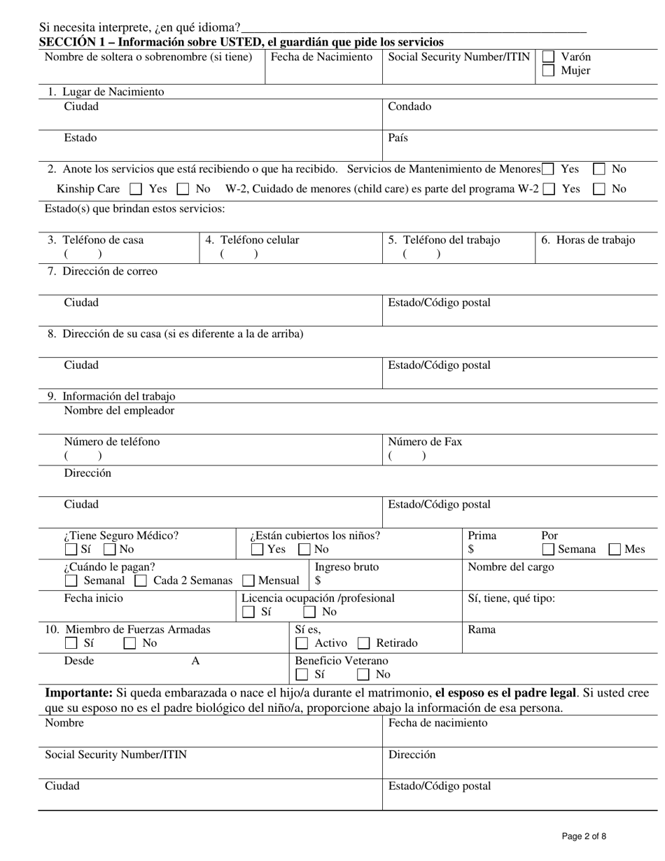 Formulario DCF-F-DWSC11002-S Solicitud De Guardian Para Servicios De Mantenimiento De Menores - Wisconsin (Spanish), Page 2