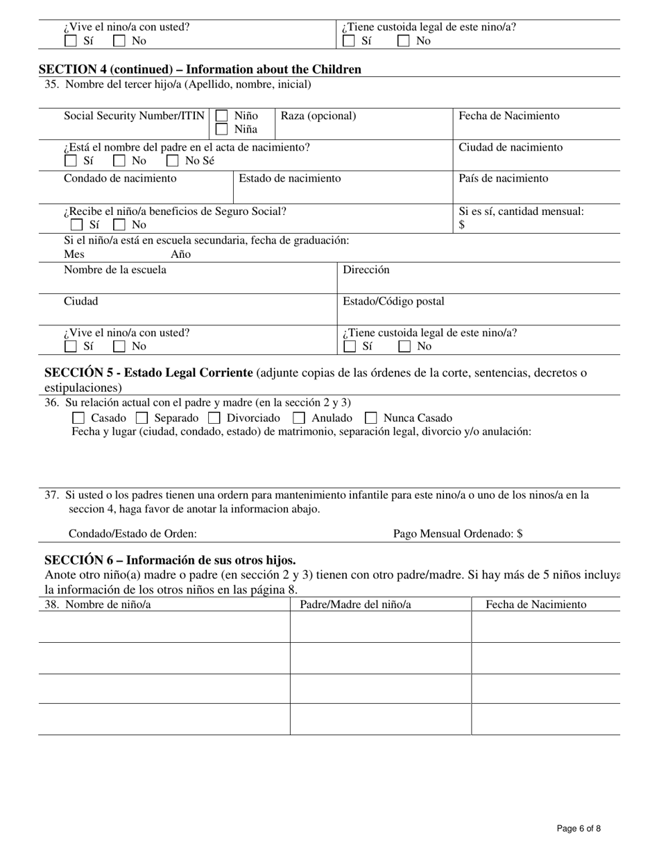 Formulario DCF-F-DWSC11002-S Solicitud De Guardian Para Servicios De Mantenimiento De Menores - Wisconsin (Spanish), Page 6