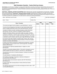 Form DCF-F-CFS2255 &quot;Staff Orientation Checklist - Family Child Care Centers&quot; - Wisconsin