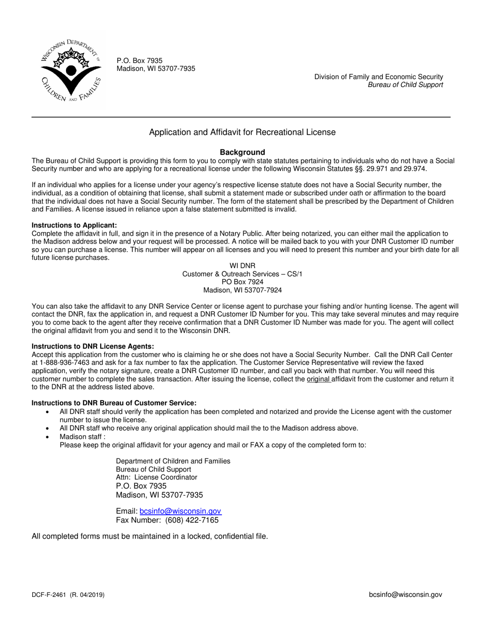 Form DCF-F-2461 - Fill Out, Sign Online and Download Printable PDF ...