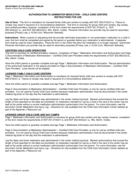 Form DCF-F-CFS0059 &quot;Authorization to Administer Medication - Child Care Centers&quot; - Wisconsin