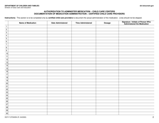 Form DCF-F-CFS0059 Authorization to Administer Medication - Child Care Centers - Wisconsin, Page 3