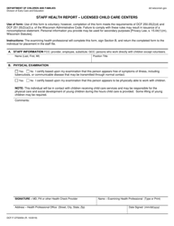 Form DCF-F-CFS0054 &quot;Staff Health Report - Licensed Child Care Centers&quot; - Wisconsin