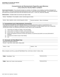 Document preview: Formulario DCF-F-5057-E-S Consentimiento De Reclutamiento Especifico Para Menores - Wisconsin (Spanish)