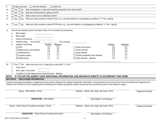 Form DCF-F-CFS0149A-E Family History Questionnaire Medical/Genetic - Pregnancy and Delivery Information - Wisconsin, Page 4