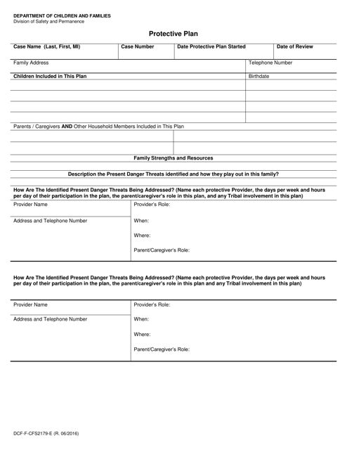 Form DCF-F-CFS2179-E  Printable Pdf