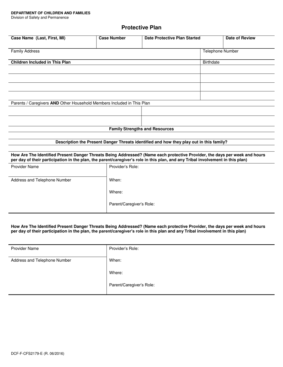 Form DCF-F-CFS2179-E Protective Plan - Wisconsin, Page 1