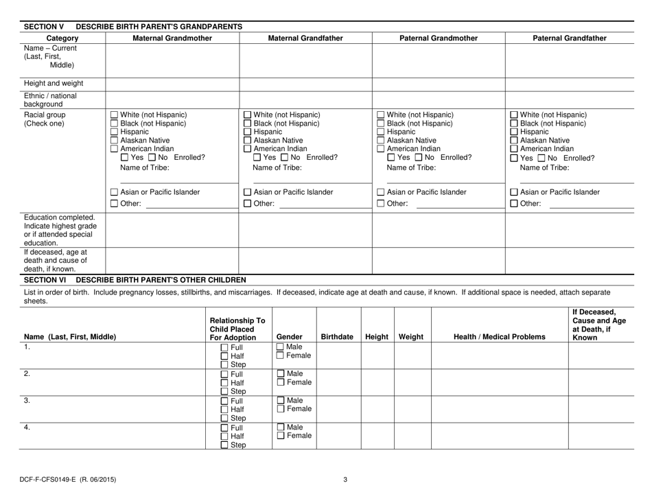 Form DCF-F-CFS0149-E Family History Questionnaire - Medical / Genetic - Wisconsin, Page 3
