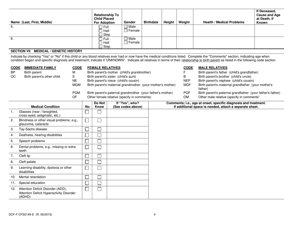 Form DCF-F-CFS0149-E Family History Questionnaire - Medical / Genetic - Wisconsin, Page 4