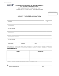 Document preview: Form DMV-IRP-007 Service Provider Application - West Virginia