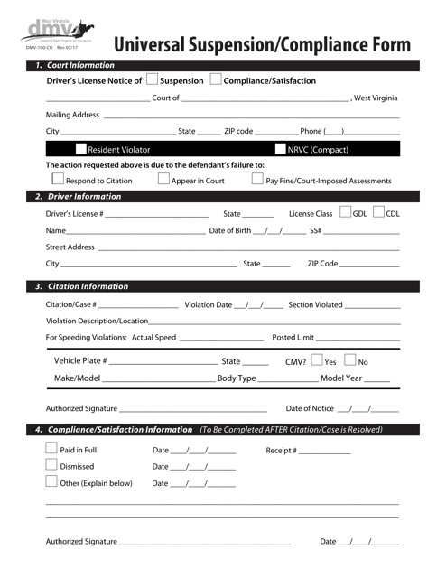 Form DMV-100-CU - Fill Out, Sign Online and Download Fillable PDF, West