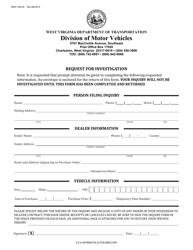 Document preview: Form DMV-128-DS Request for Investigation - West Virginia