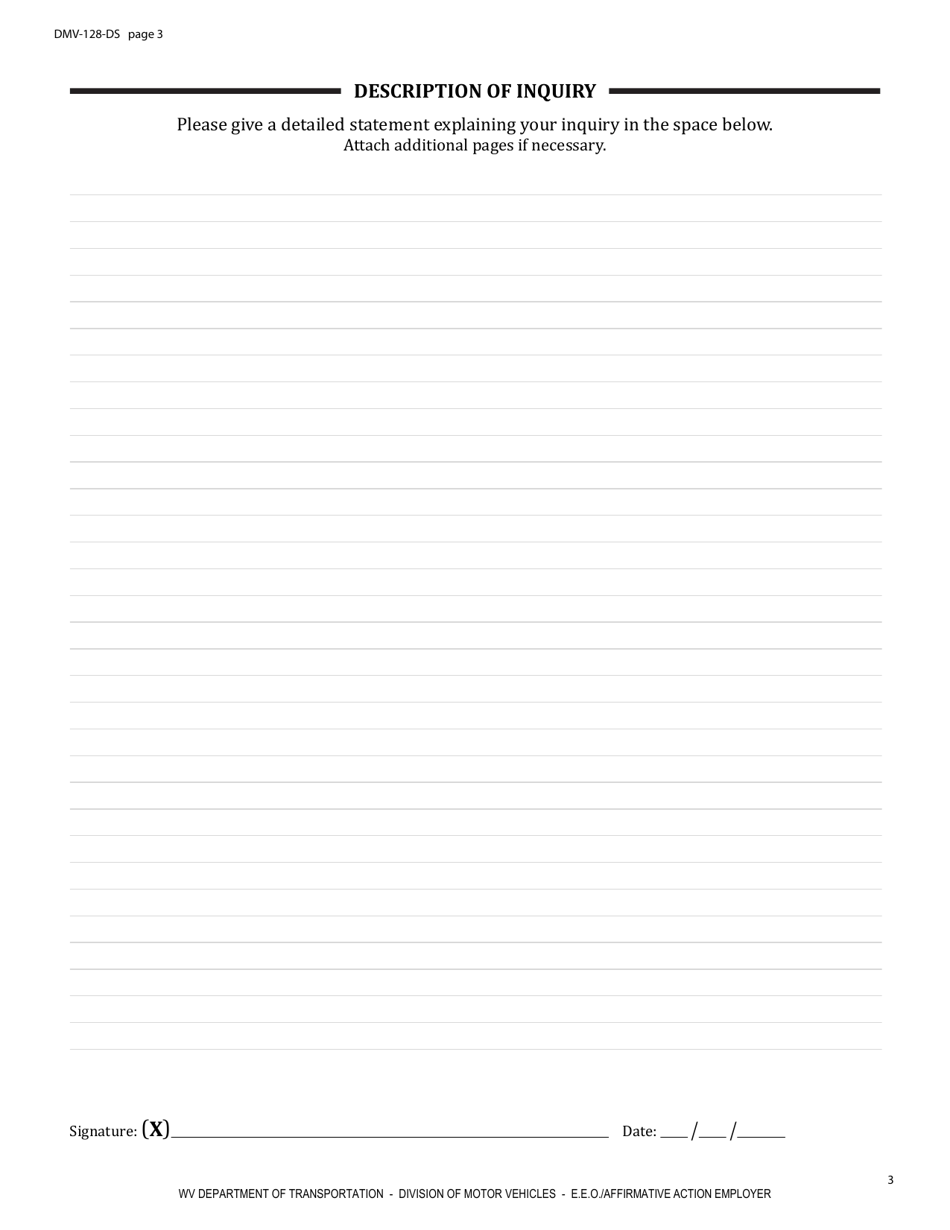 Form DMV-128-DS Request for Investigation - West Virginia, Page 3
