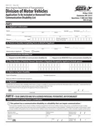 Document preview: Form DMV-41-CD Application to Be Included or Removed From Communication Disability List - West Virginia
