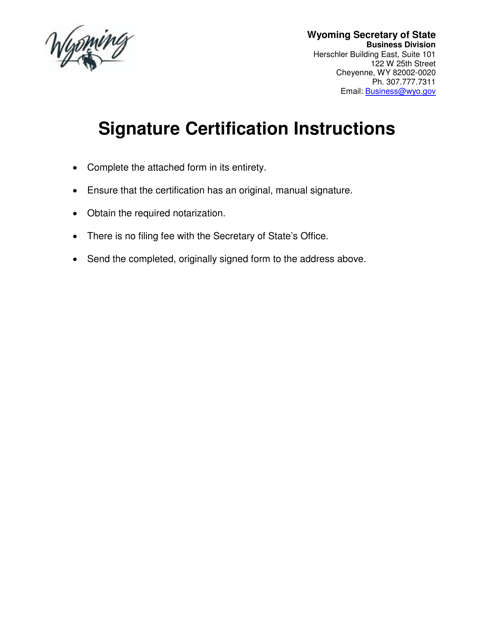 Signature Certification - Wyoming Download Pdf