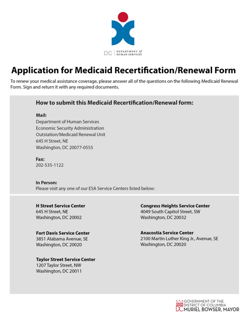 Application for Medicaid Recertification/Renewal Form - Washington, D.C.