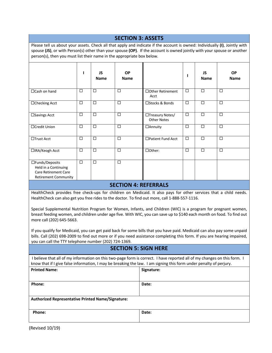 Application for Medicaid Recertification / Renewal Form - Washington, D.C., Page 4