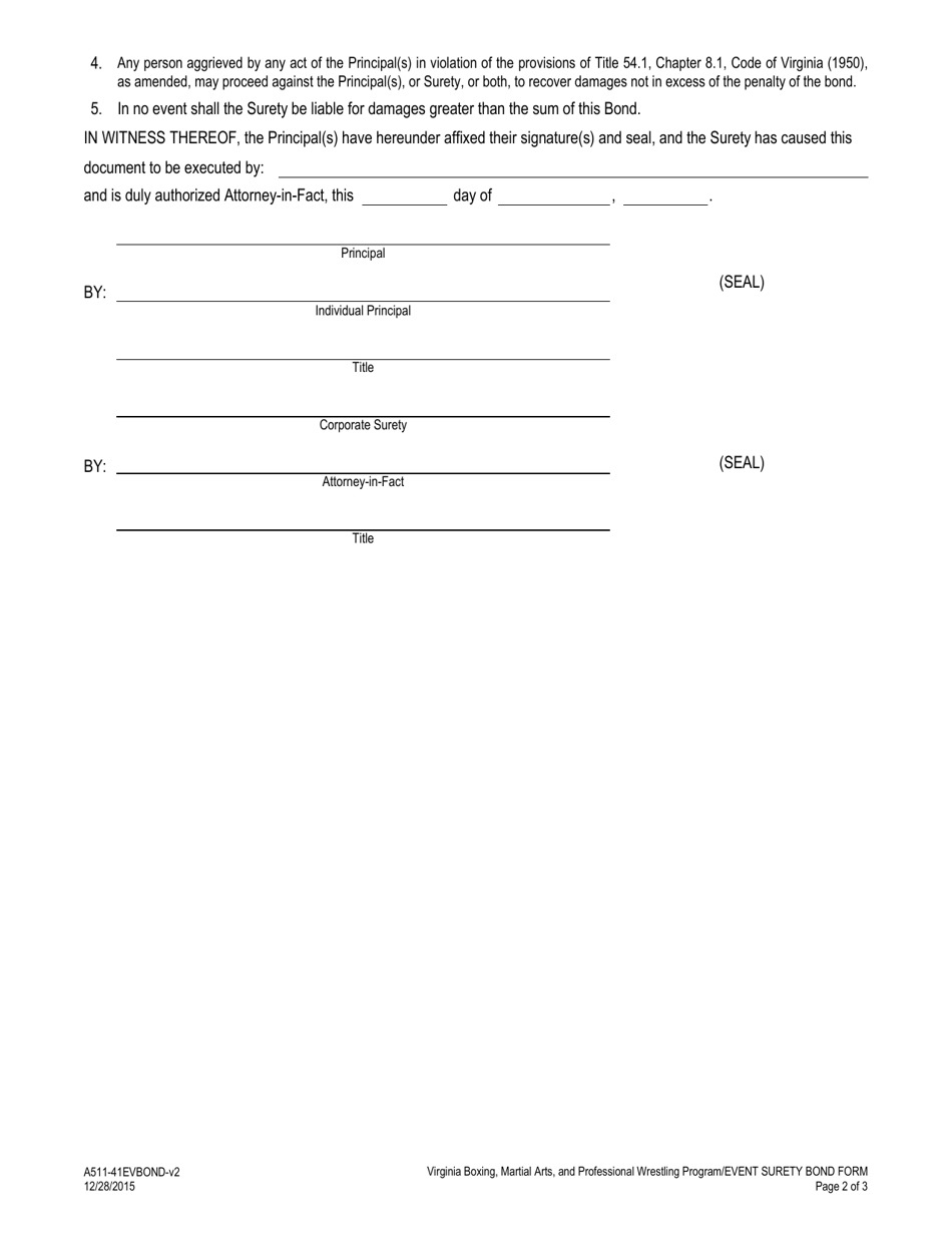 Form A511-41EVBOND - Fill Out, Sign Online and Download Fillable PDF ...