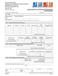 Form A511-41GFR &quot;Gate Fee Report - Boxing, Martial Arts, and Professional Wrestling Program&quot; - Virginia