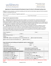 Document preview: Form CDD-0410 Application for Reduced Residential Development Impact Fee Rates for Affordable Dwelling Units - City of Sacramento, California