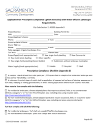 Document preview: Form CDD-0323 Application for Prescriptive Compliance Option (Checklist) With Water Efficient Landscape Requirements - City of Sacramento, California
