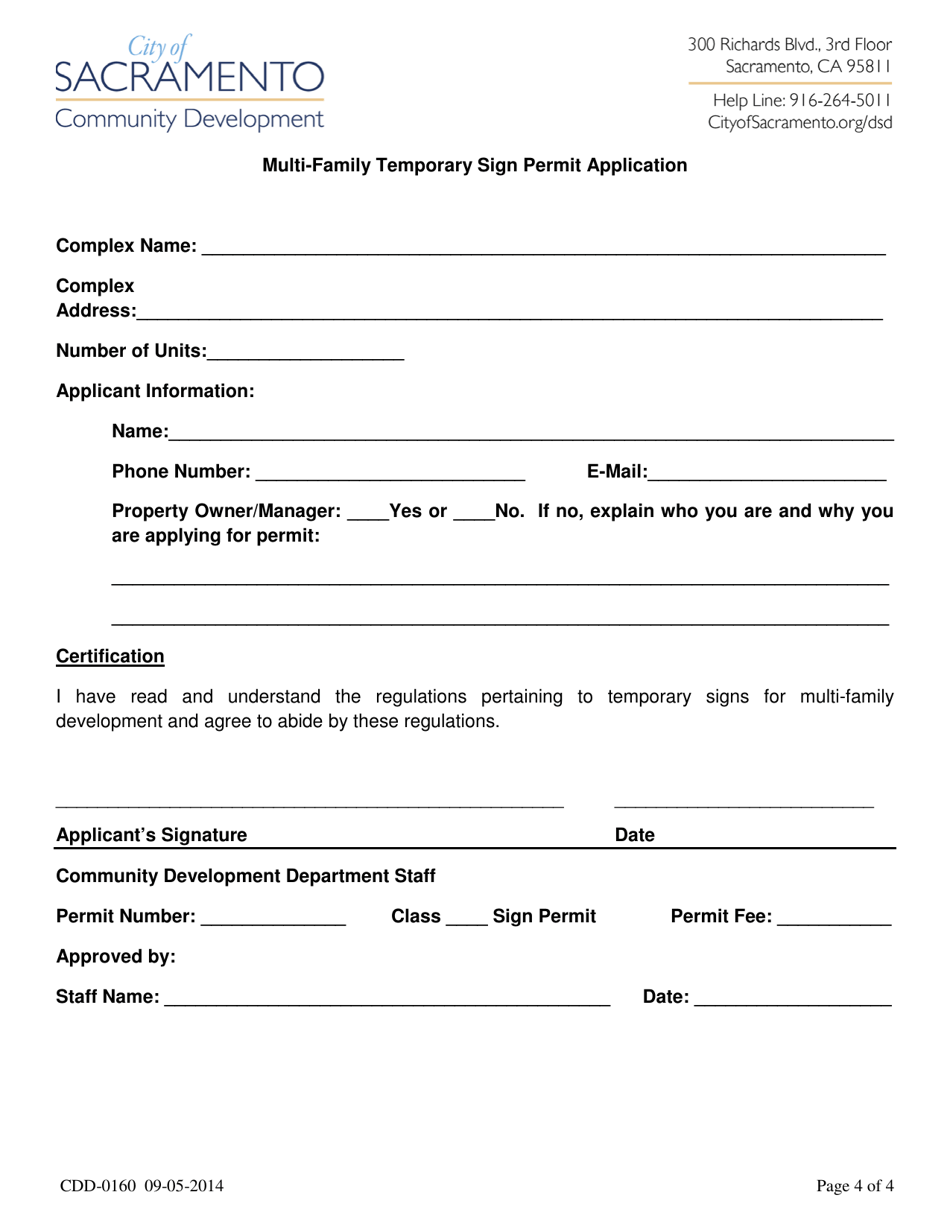 Form CDD-0160 Multi-Family Temporary Sign Permit Application - City of Sacramento, California, Page 4