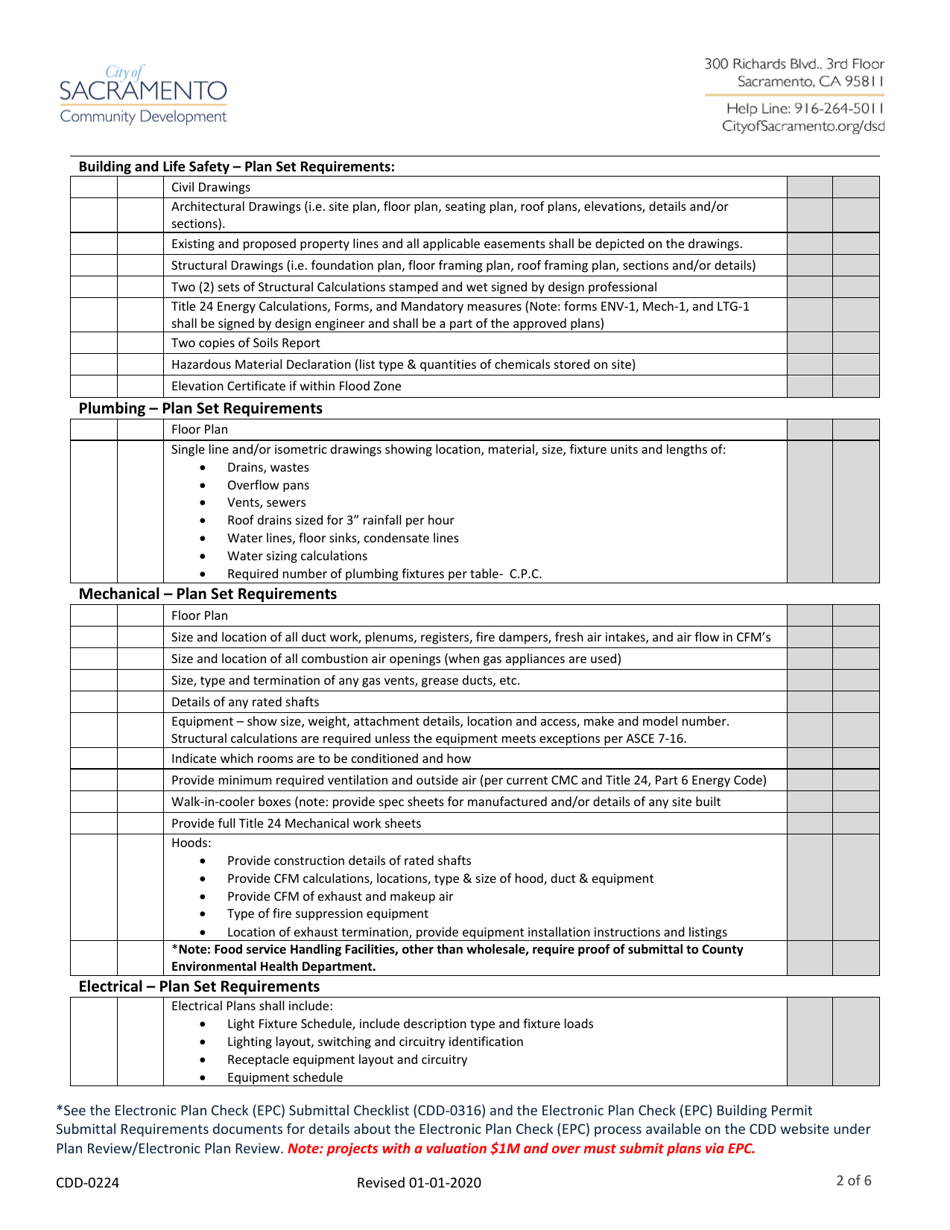 Form CDD-0224 New Buildings and Additions Submittal Checklist (Commercial) - City of Sacramento, California, Page 2
