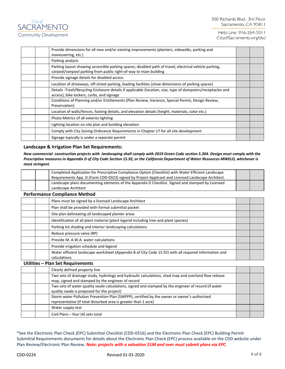 Form CDD-0224 New Buildings and Additions Submittal Checklist (Commercial) - City of Sacramento, California, Page 4