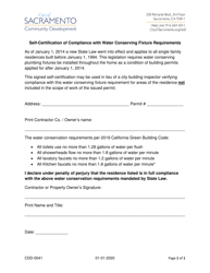 Form CDD-0041 &quot;Self-certification of Compliance With Water Conserving Fixture Requirements&quot; - City of Sacramento, California