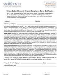 Form CDD-0184 Smoke/Carbon Monoxide Detector Compliance Owner Certification - City of Sacramento, California