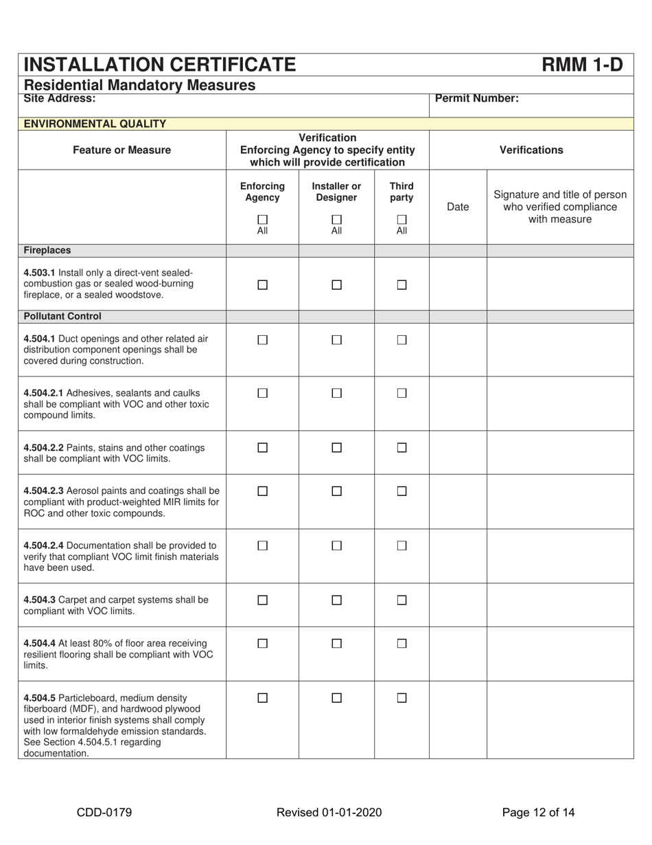 Form CDD-0179 2019 California Green Code VOC Self Certify Checklist - City of Sacramento, California, Page 12