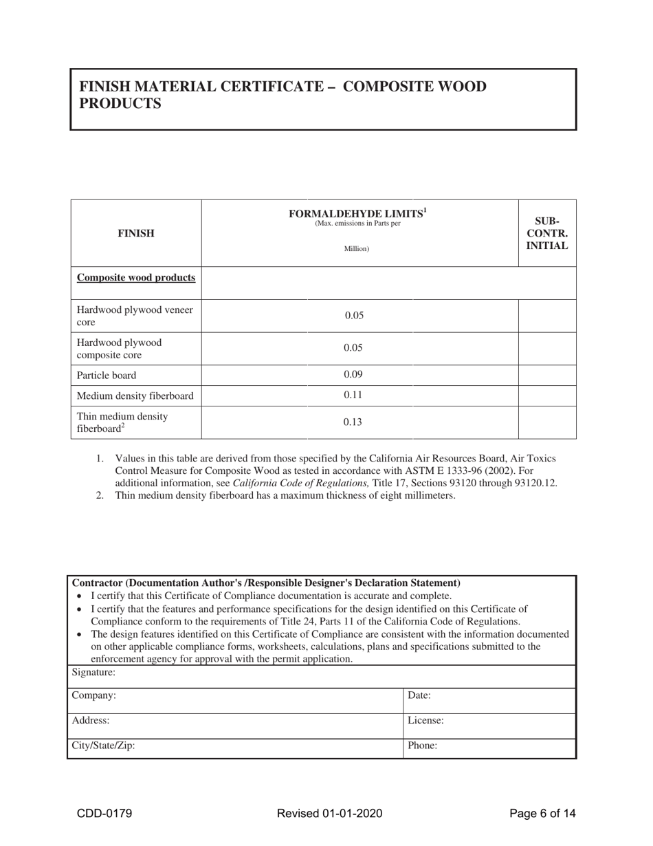 Form CDD-0179 2019 California Green Code VOC Self Certify Checklist - City of Sacramento, California, Page 6