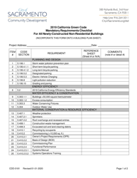 Form CDD-0181 2019 California Green Code Mandatory Requirements Checklist for All Newly-Constructed Non-residential Buildings - City of Sacramento, California